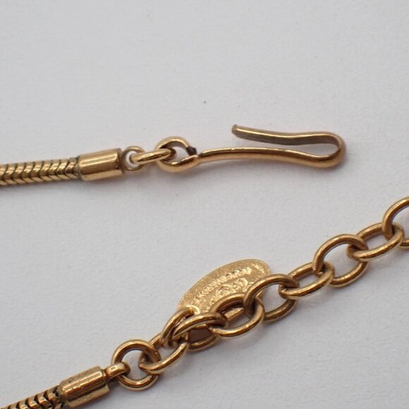 CHANEL CC Logo Snake Chain Pendant Necklace 03P Gold Pink GHW France - Picture 6 of 13